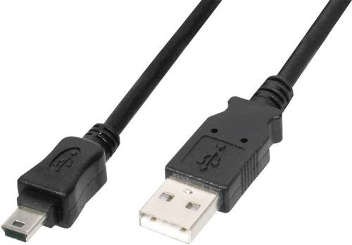Digitus USB-Kabel USB 2.0 USB-A Stecker, USB-Mini-B Stecker 1.80m Schwarz mit OTG-Funktion AK-300108-018-S