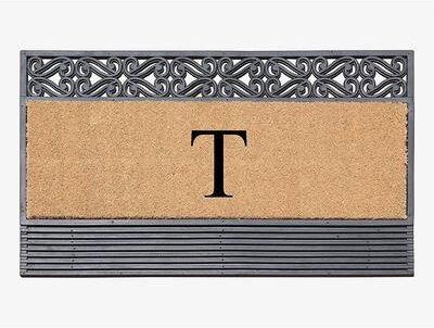 "A1 Home Collections First Impression Rubber and Coir Rosewood 24"" X 36"", Heavy Duty Outdoor Monogrammed Doormat"