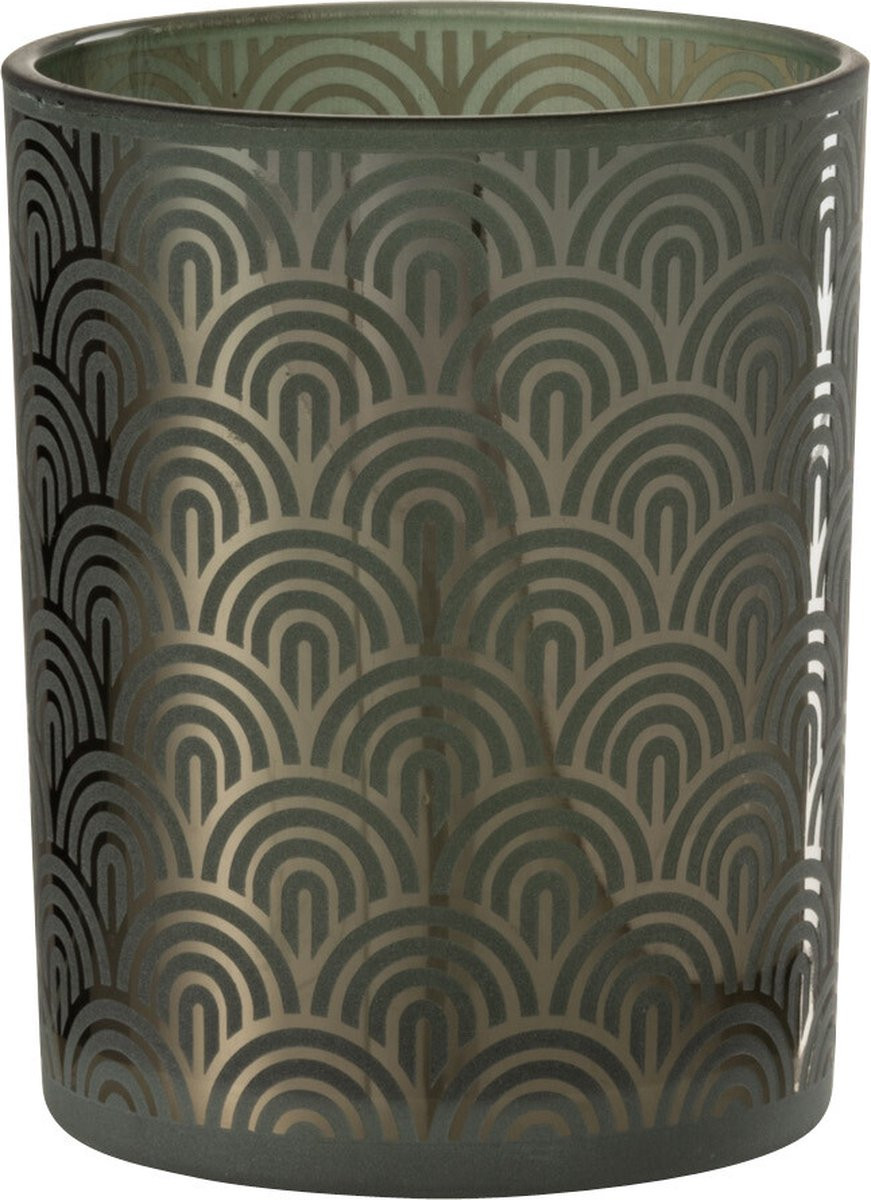 J-Line Windlicht Boog Groen Glas Medium Waxinelichtjeshouder