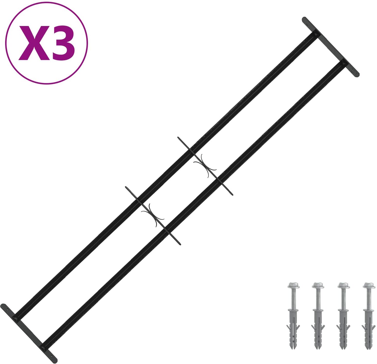 vidaXL Security Grille for Windows with 2 Crossbars 3 pc 93-174 cm
