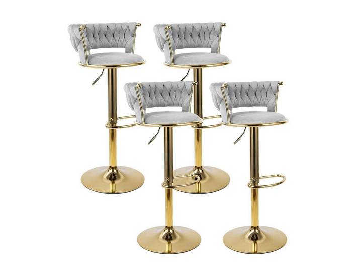 LuxusKollektion Barhocker Barhocker 4er Set höhenverstellbar Metallrahmen gold Grau 4er Set