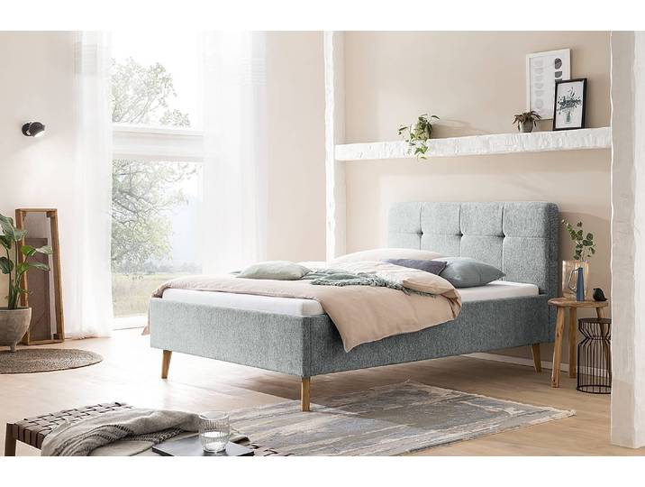 Lit capitonné 180 x 200cm Tissu Gleni Gris