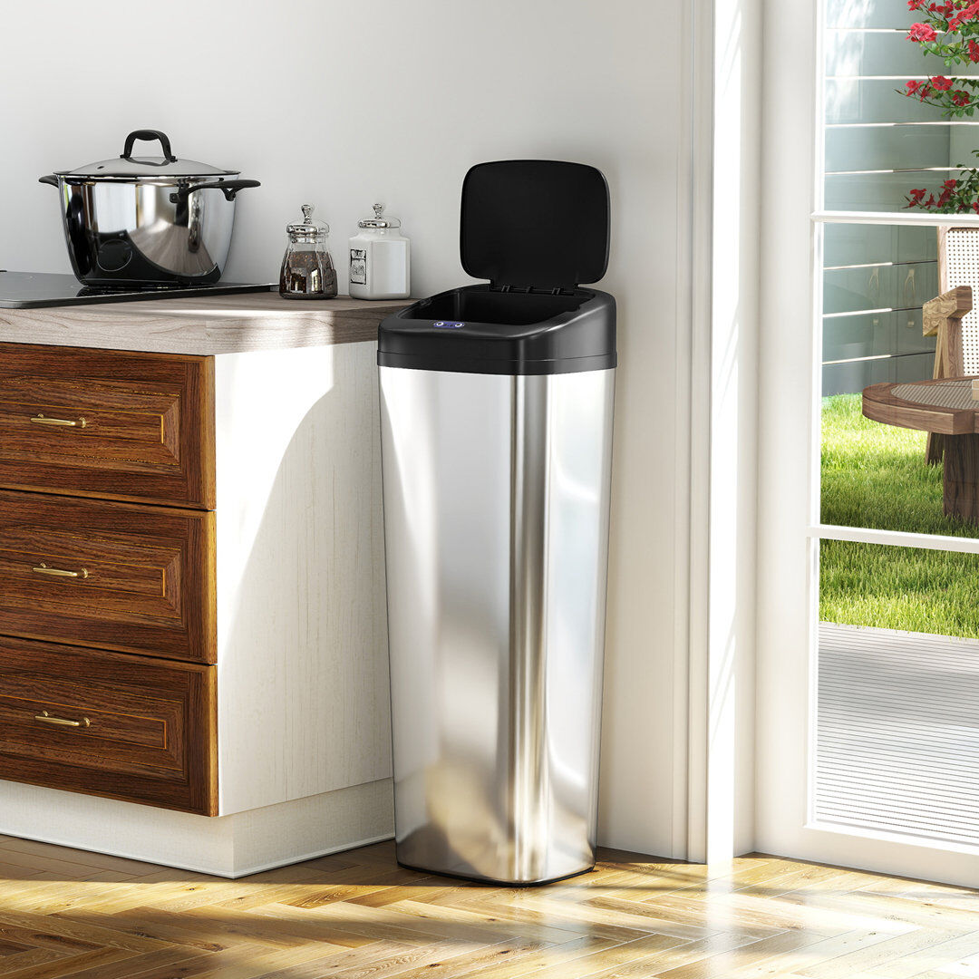 HOMCOM 50L Sensor Bin, Stainless Steel Slim Kitchen Bin, Fingerprint-Proof Silver 50L