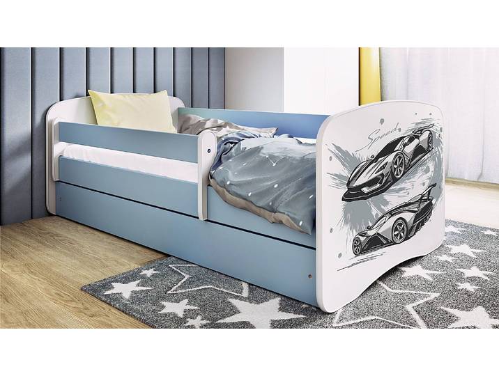 Einzelbett - Auto 80 x 160cm mit Lattenrost Blau/Hellblau