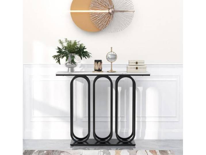 Table Console - DREAMADE - Plateau en Marbre de 100CM - Structure en Métal Lourd - Patins Réglables - Charge 75KG - 100X30X80CM