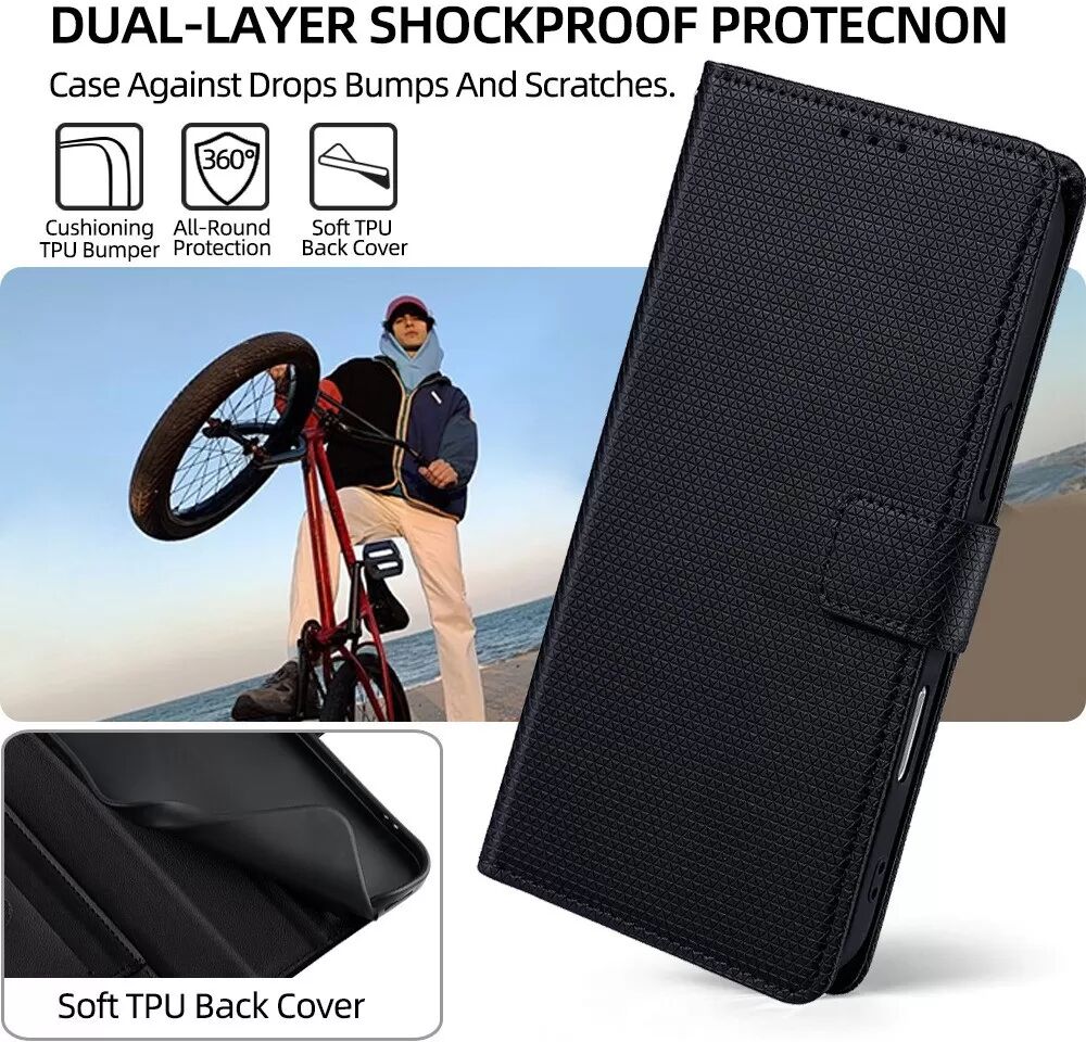 INF Handy Lederhülle Flip Case - Kompatibel mit iPhone 14 - Mit Kartenfach und Standfunktion