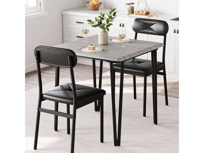 Ensemble table 2 chaises PU gris rembourrées cuisine/petit espace