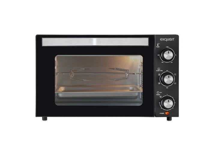 exquisit Minibackofen MO 3302 sw, 1500 Watt Minibackofen, inkl. Timer und motorischer Drehspieß