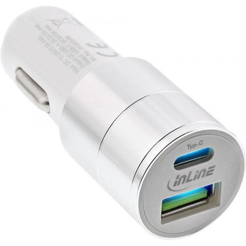 InLine USB KFZ Ladegerät Quick Charge 3.0 USB-A+USB-C, weiß