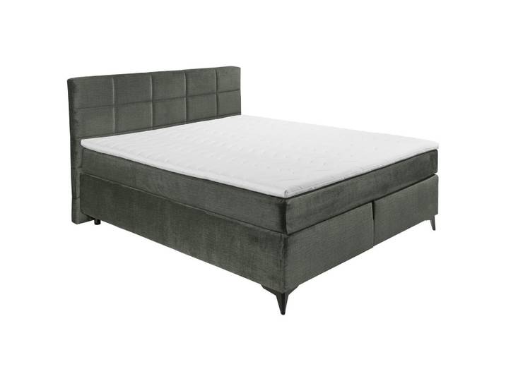 Boxspringbett, Dunkelgrün, 180x200 cm, Textil, Gepolstertes Kopfteil, Modern, Xora