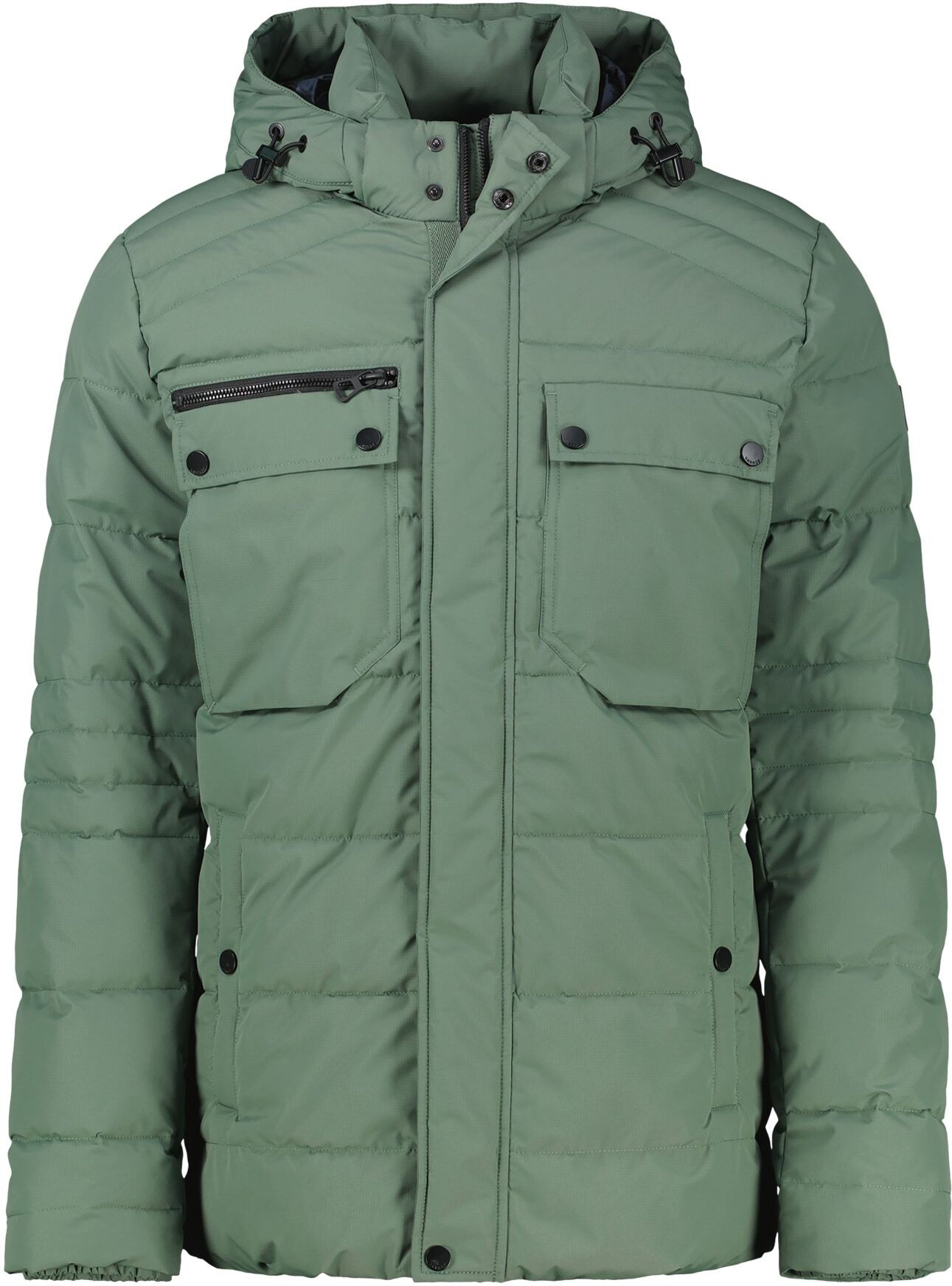 Steppjacke LERROS, Herren, Gr. M, grün (basil grün), Steppware, Obermaterial: 100% Polyester, unifarben, regular fit hüftbedeckend, Rundhals, elastischer Bund, Jacken Steppjacke, Winterjacke mit Kapuze und diversen Taschen basil grün M