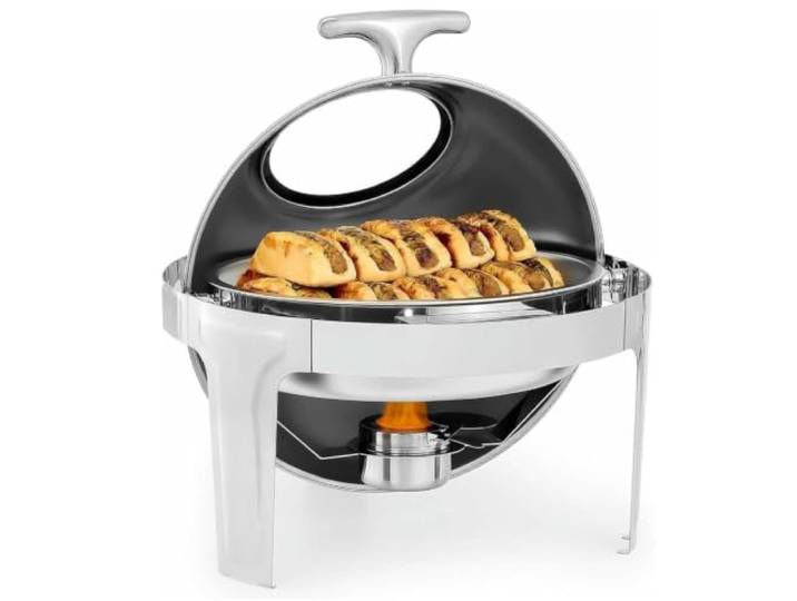 Kocher-Set mit klappbarem Deckel for Buffet, runder 6-Liter-Kocher Glasfenster, Edelstahlwärmer for Bankette