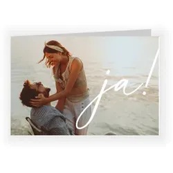 Individuelle Hochzeitseinladungen mit eigenen Fotos gestalten im Design "Einladungskarte Hochzeit: Aquarellschrift mit Fotos" - Musterkarte - Karten einfach online bei wunderkarten gestalten und...