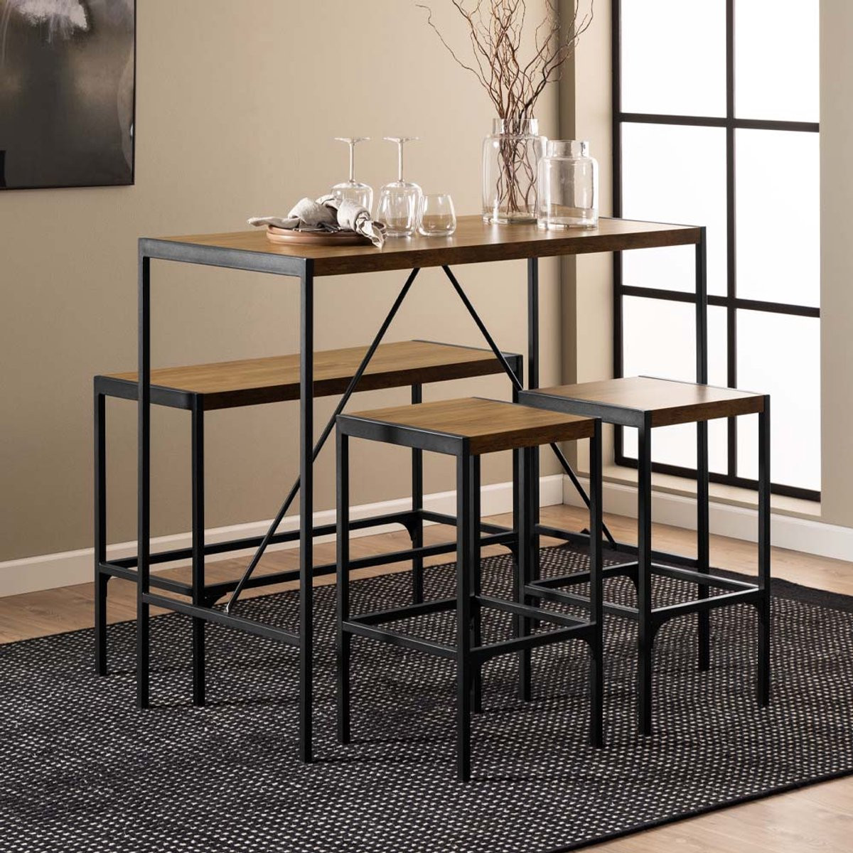 Bartafel set Bahamas Eik - Zwart - Breedte: 120 cm