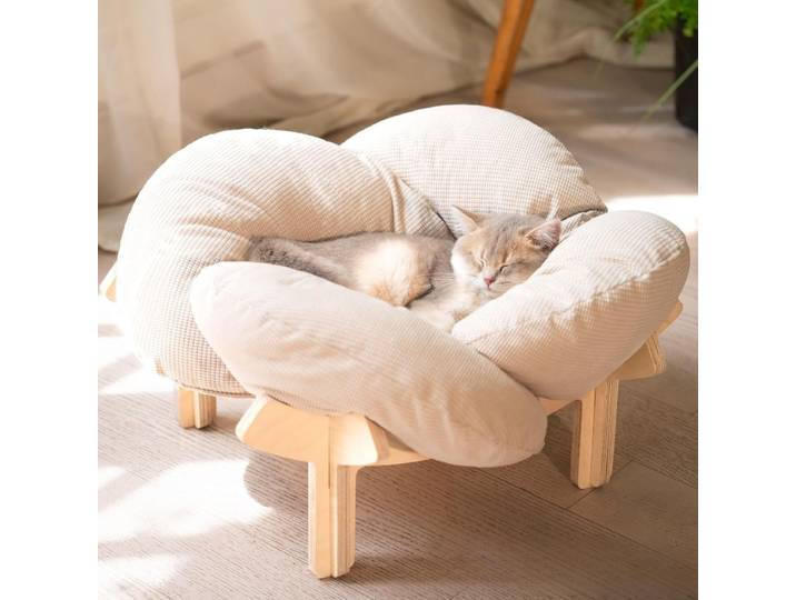 Nid de chat en bois Lit de chat surélevé intérieur Canapé-lit pour animaux de compagnie en bois massif Nid de chat en bois Nid universel sans sol pour toutes les saisons