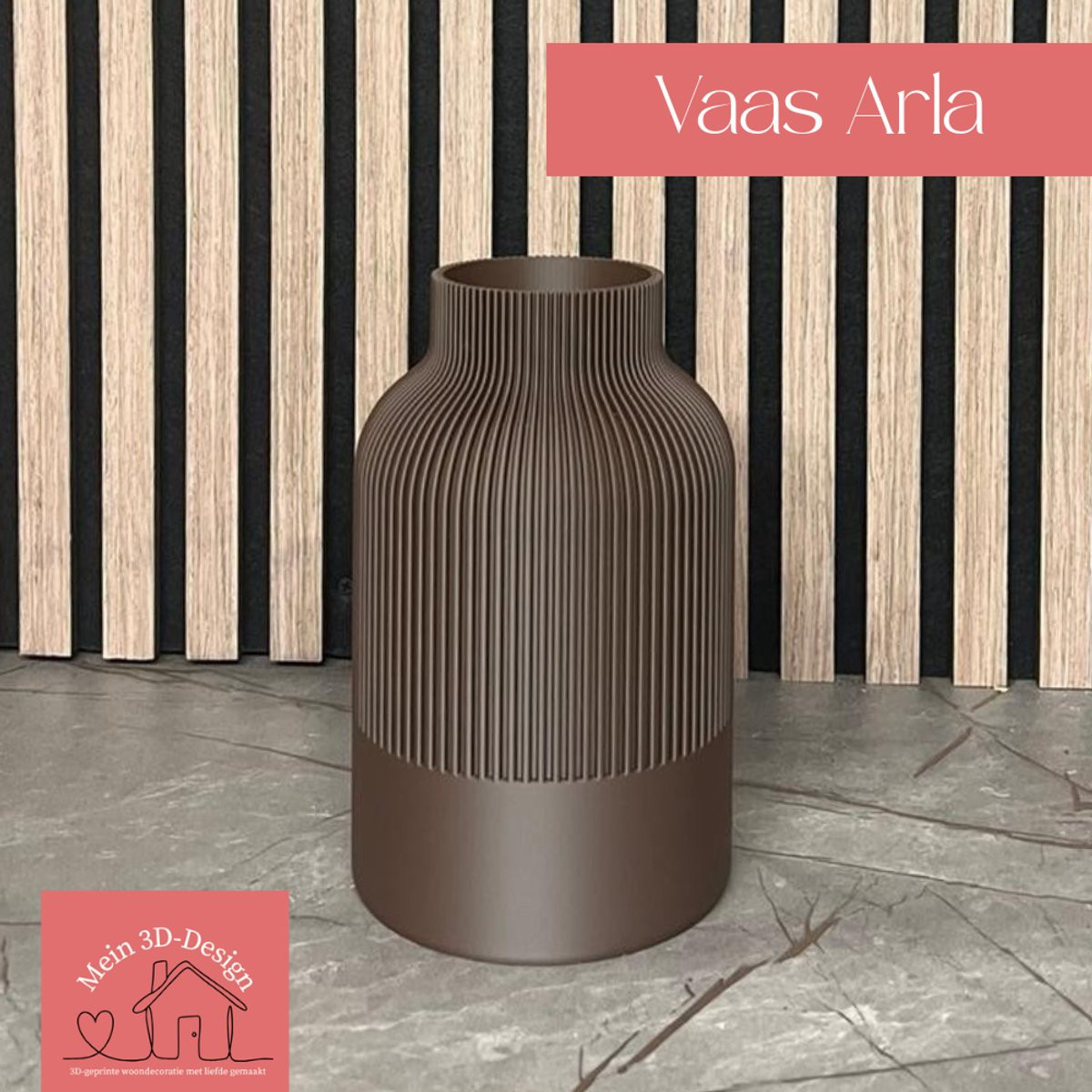 Mein 3D-Design.nl Vaas Arla Japandi stijl 3D-geprint voor kunstbloemen en Legobloemen