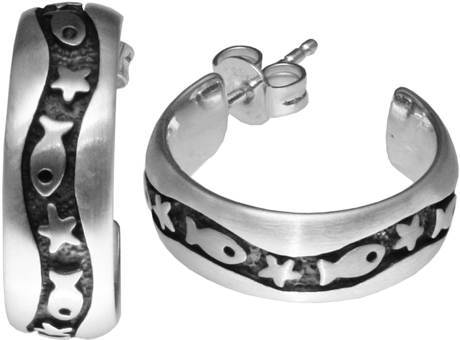 Paar Ohrstecker OSTSEE-SCHMUCK "Ostsee-Schmuck Ohrstecker Fisch & Stern Ohrstecker Fisch & Stern", weiß, Ohrringe, Damen, 19 x 7mm, Silber 925 (Sterlingsilber)