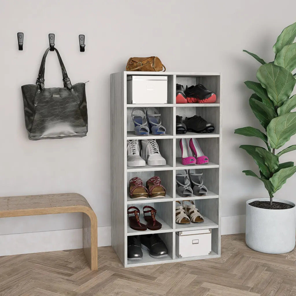 17 Stories 12 Pair Shoe Rack Concrete Grey 12