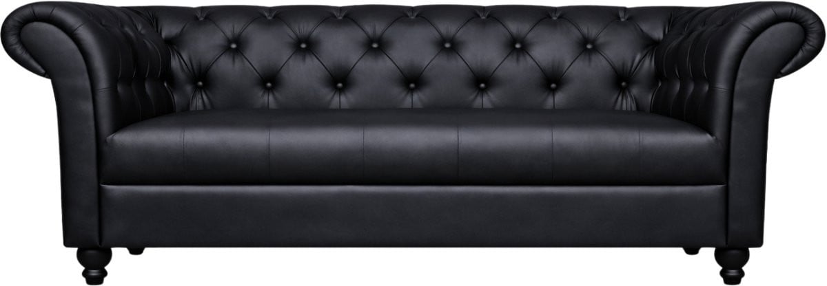 Chesterfield 3-Zits Bankstel met Gebogen Armleuningen - Zwart - Breedte: 207 cm
