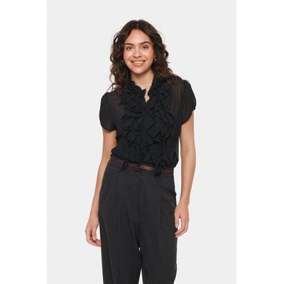 Chiffonbluse SAINT TROPEZ "LiljaSZ SS Shirt", Damen, Gr. M, schwarz, Chiffon, Obermaterial: 100% Polyester, leicht transparent, unifarben, normal, Blusen Chiffonbluse