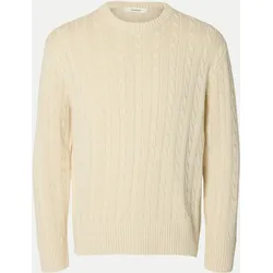 Strickpullover mit Zopfmuster Beige M