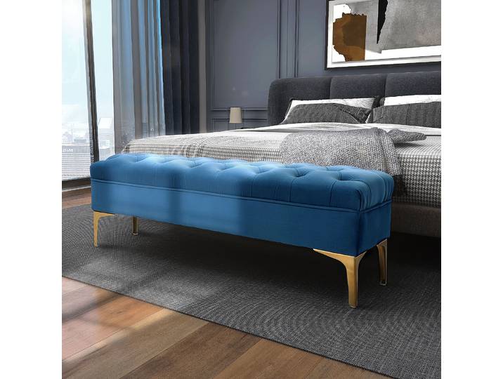 HOMCOM Banquette Capitonnée Métal/Velours Bleu