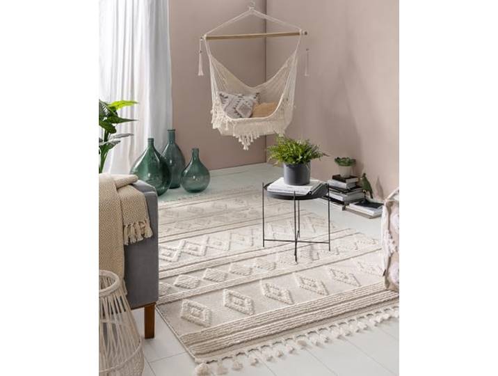 benuta Pop Teppich OYO - Creme 200x290 cm - Eleganter Boho Look Teppich für Schlafzimmer und Wohnzimmer - Maschinengewebt - Für Fußbodenheizung geeignet