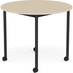 Base Tisch mit Rollen 90 cm rund lackiertes Eichenfurnier schwarze Beine
