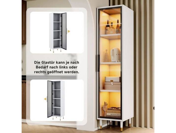 Bibliotheque vitree indépendante 170 cm verre teinté socle solide et éclairage LED à couleurs variables