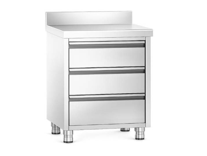 Meuble de cuisine - PESAGE MB - Meuble inox 3 tiroirs 500x600 mm - AISI 201 - Dosseret 100 mm - Pieds réglables