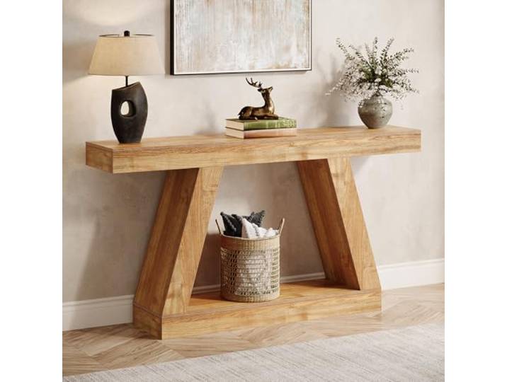 Tribesigns Konsolentisch, 140 x 30 x 80cm, Beistelltisch, Flurtisch, Sofatisch für Kleinen Raum, Konsolentisch mit Stauraum im Eingangsbereich für Eingang, Flur, Wohnzimmer, Naturbraun