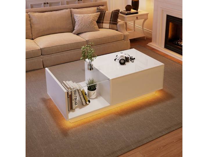 Table basse LED relevable 100x50x33 cm blanche