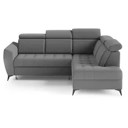 ECKSCHLAFSOFA Aurora II mit verstellbare Kopfstützen, Grau, rechts