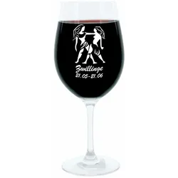 Leonardo Weinglas 400 ml, Motivglas, Sternzeichen Zwillinge, Geschenk, Stimmungsglas mit Gravur, Moodglas, 22 cm