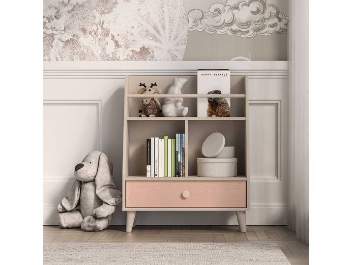 Petite Bibliothèque 1 Tiroir Alycia Beige Et Rose