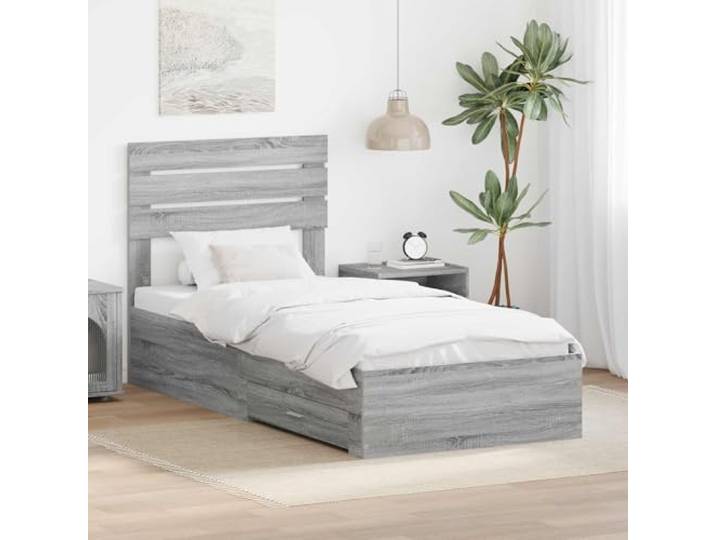 RJPLMFV Bettgestell mit Schubladen und Kopfteil Holz, integrierte Aufbewahrung, Metallgriffe, modernes Design, Basis mit Latten