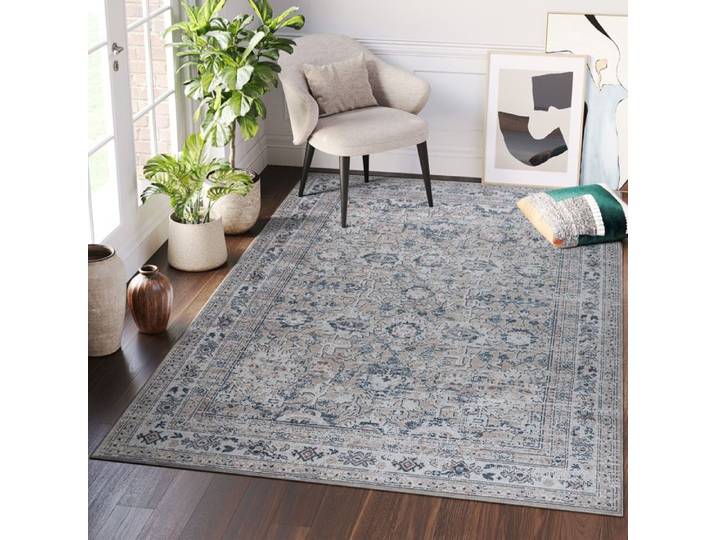 TAPISO Ritz Tapis Salon Poils Ras Antidérapant Lavable Classique Vintage Noir Marron Gris Ornamental Floral 300x400 cm