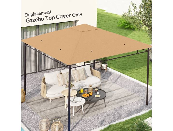 Outsunny Toile Pavillon 3x3m Polyester Beige Anti-UV