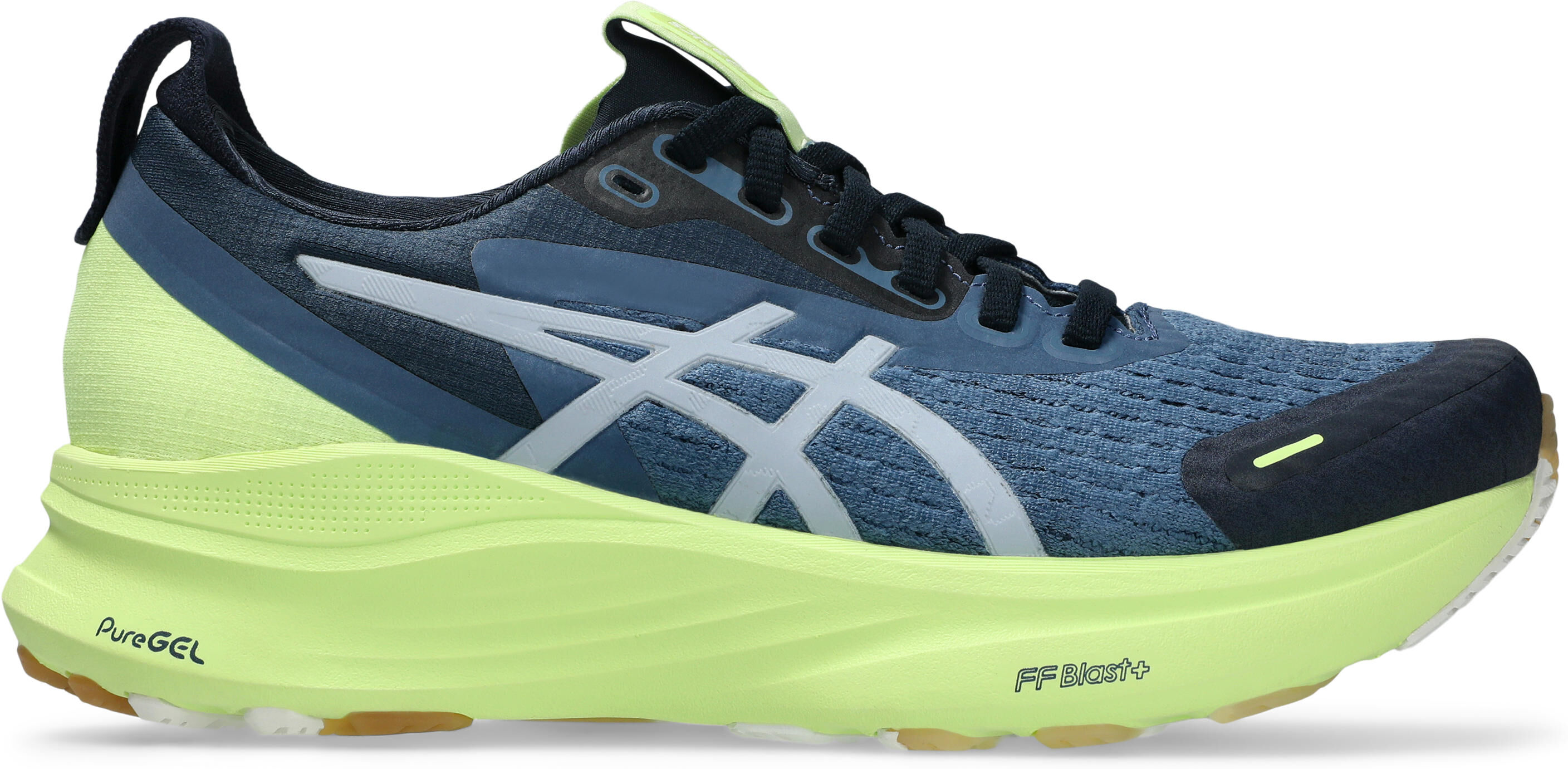Laufschuh ASICS "GEL-KAYANO 32 LITE-SHOW", Damen, Gr. 37,5, blau (lite, show, lucid gelb), Textil, Schuhe Laufschuh, für mehr Stabilität; mit reflektierenden Elementen lite, show, lucid gelb 37,5