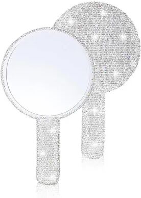 Quick Pick Pro Fashionable Women Mirror Eyelash Extension Mirror, Diamond Hand Mirror, High End Beauty Handle Cosmetics Mirror round Siliver