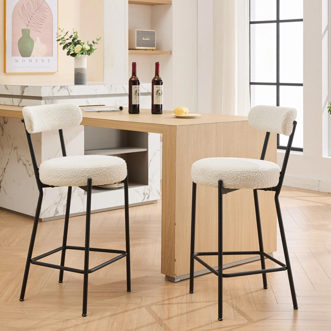 Brayden Studio Outdoor Stool Black Boucle, White