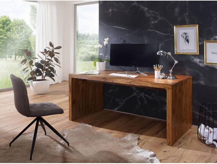 Wohnling Design Naturel Sheesham Bureau en bois massif 140 x 80 x 76 cm ; WL1.382