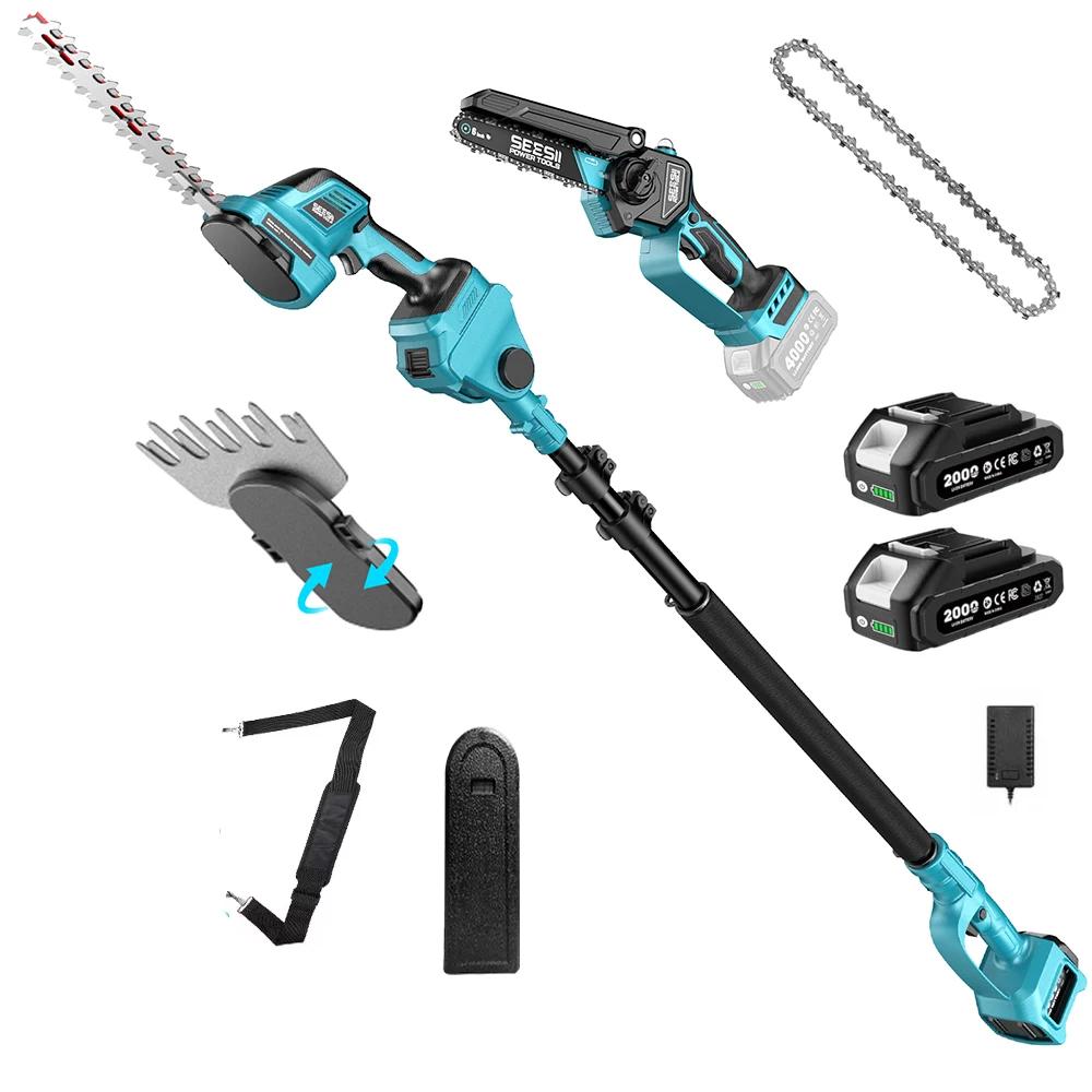 6-in-1 Akku-Heckenschere - Bürstenloser Motor - 2,4 m Teleskopstiel - 2 x 2,0-Ah-Akkus - Für Heckenschnitt, Beschneiden und Unkrautentfernung