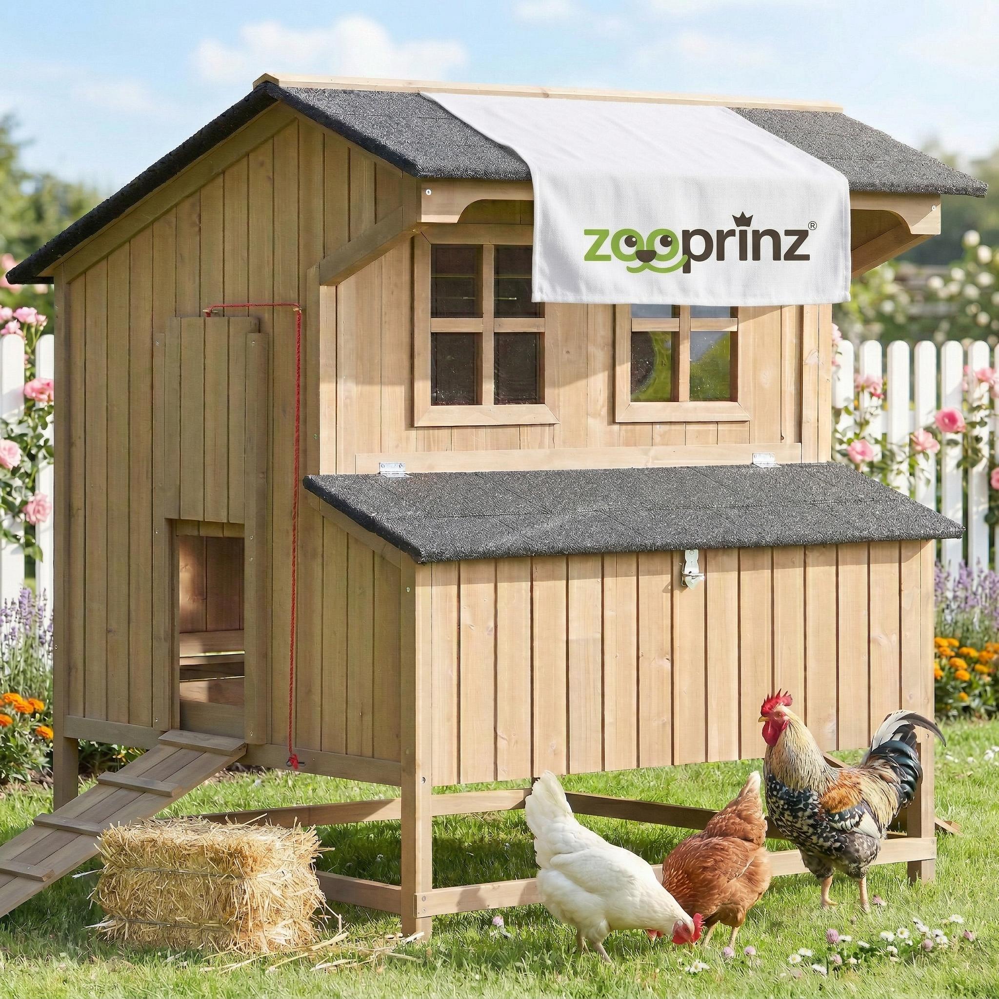 zooprinz Hühnerstall Hühnerhaus Berghof | XXL | 110x130x110cm (BxHxT) | Wetterfest | Massivholz | Nistkasten
