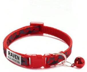 Uplift Essentials Personalized Camouflage Cat Collar With Custom ID Tag & Safety Bell red