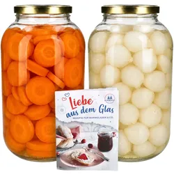 2er Set Einmachglas 4,25L Vorratsglas TO100 Deckel gold Rezeptheft Einkochen