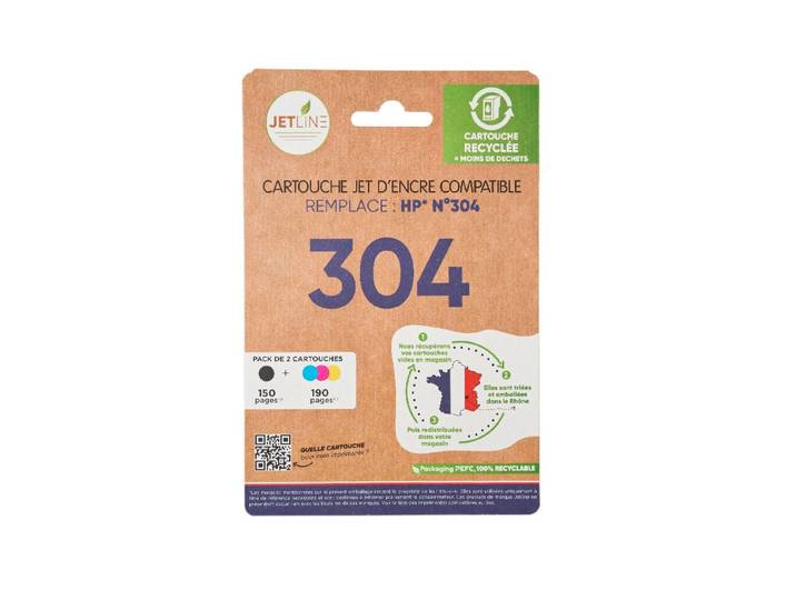 Pack de cartouches d'encre compatible noir + 3 couleurs 304 JETLINE