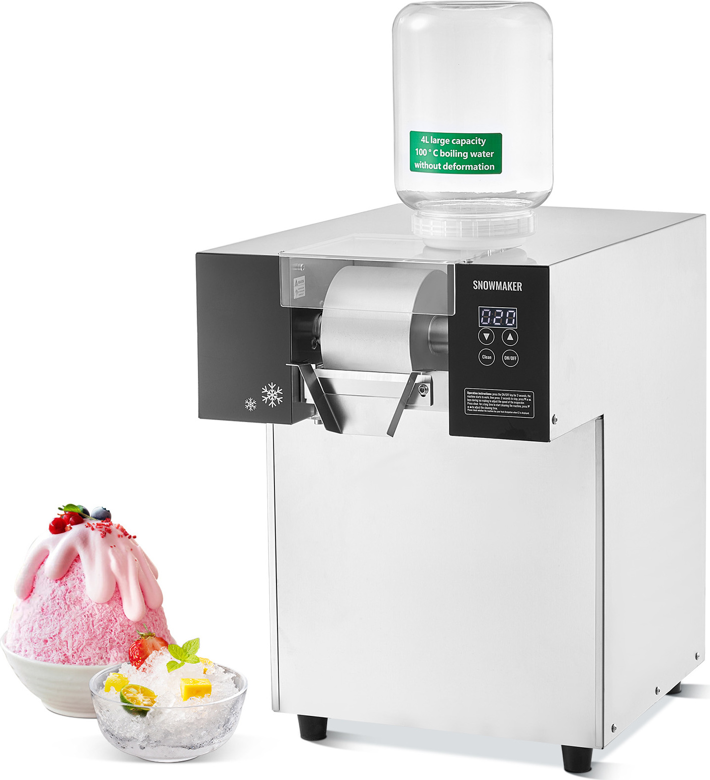 SucceBuy Kommerzielle Schneeflocken-Eismaschine von, 385 Pfund/24 Stunden, Edelstahl, elektrisch, Flüssigkeitskühlung für schnelle Wärmeableitung, Eismaschine