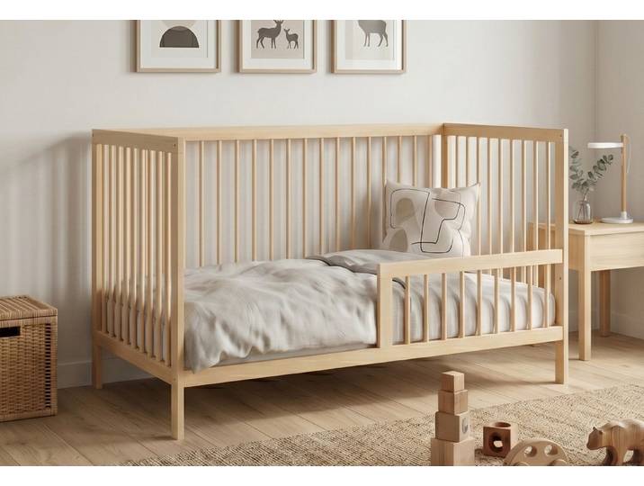 Kids Collective Babybett Kinderbett Gitterbett Baby Bett mit Rausfallschutz 60x120 70x140, stabiles Buchenholz, made in Europe 70x140 cm Natur