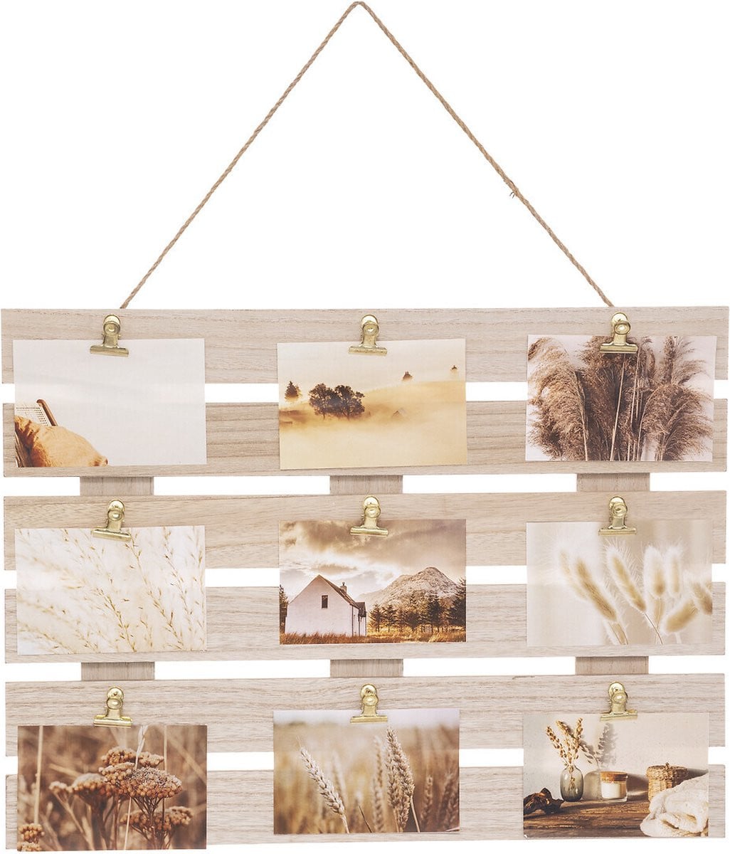 CAGETTE Fotolijst van hout en jute